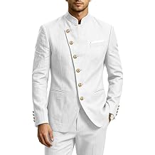 Men's Linen Mandarin Collar Jacket Chinese Stand Up Blazer Slim Lightweight Casual Formal Coat Men Wedding Beach Party