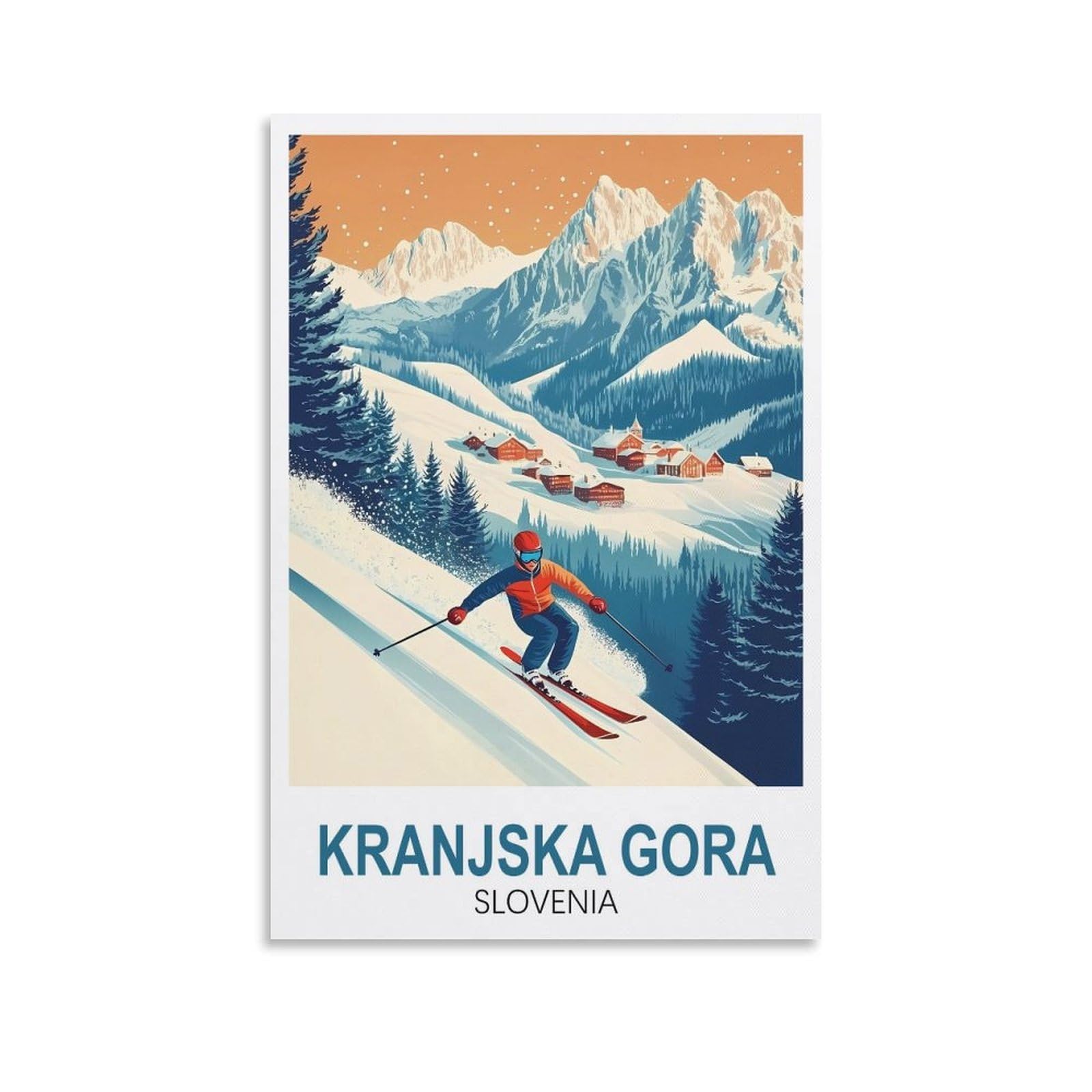 Clfmhnas Unframe-Style Kranjska Gora Slovenia Vintage Travel Poster Ski 08X12inch(20X30cm) Canvas Wall Art Prints