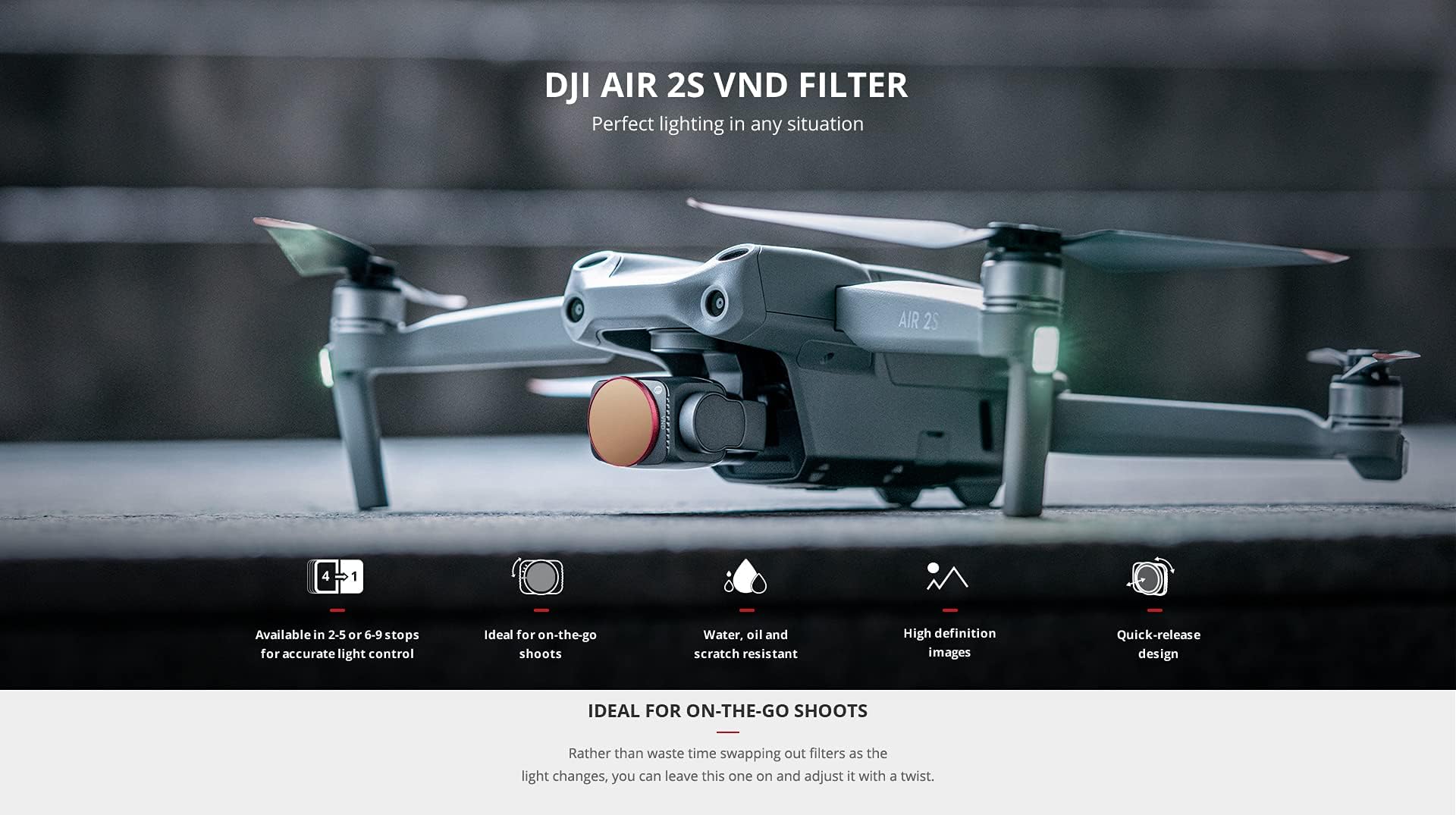 Amazon | PGYTECH DJI Air 2S用 可変式 NDフィルター 6-9 Stop [P-16B  