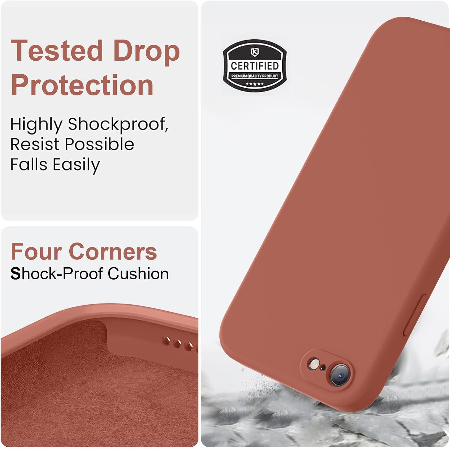 Vooii for iPhone SE Case 2022/3rd/2020,iPhone 8/7 Case, Upgraded Liquid Silicone with [Flat Edges] [Camera Protection] [Soft Anti-Scratch Microfiber Lining] Phone Case for iPhone SE - Caramel thumbnail