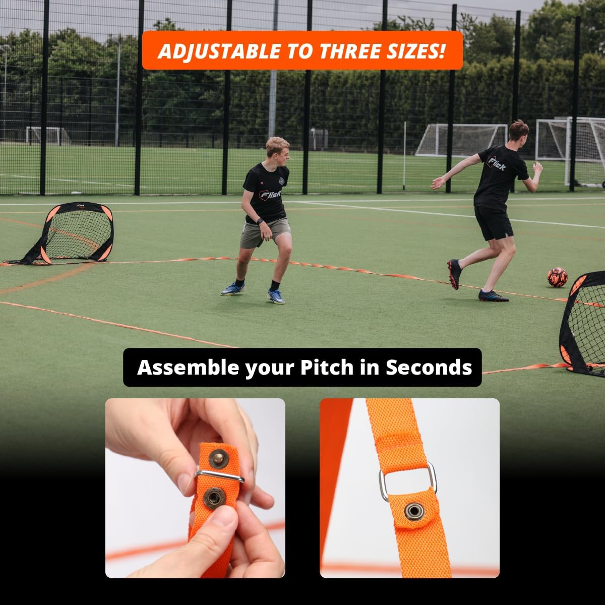 Flick Urban Pitch Pack | Portable Football Pitch Includes 2 x Compact Pop-Up Goals, Pitch Marker and Backpack