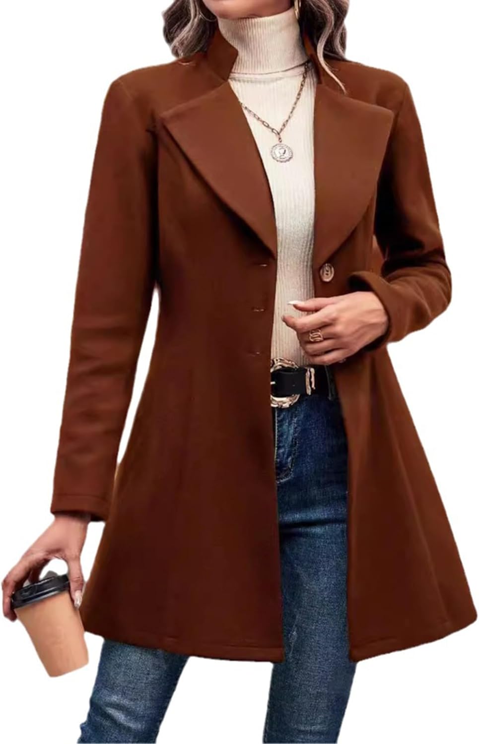 Women Laple Coat Double-Breasted With Belted Long Sleeve Female Trench Coat, 2025 Autumn Winter Vintage Elegant Loose