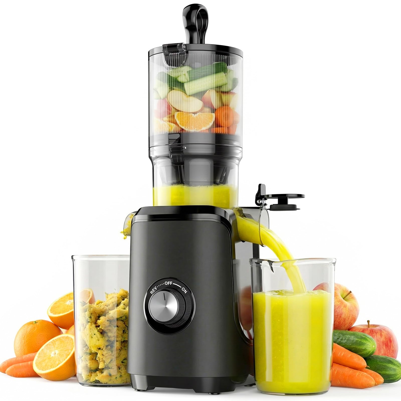 DUMOS Masticating Juicer Machines Cold Press Juicer with Wide Feed Chute High Juice Yield and Easy to Clean