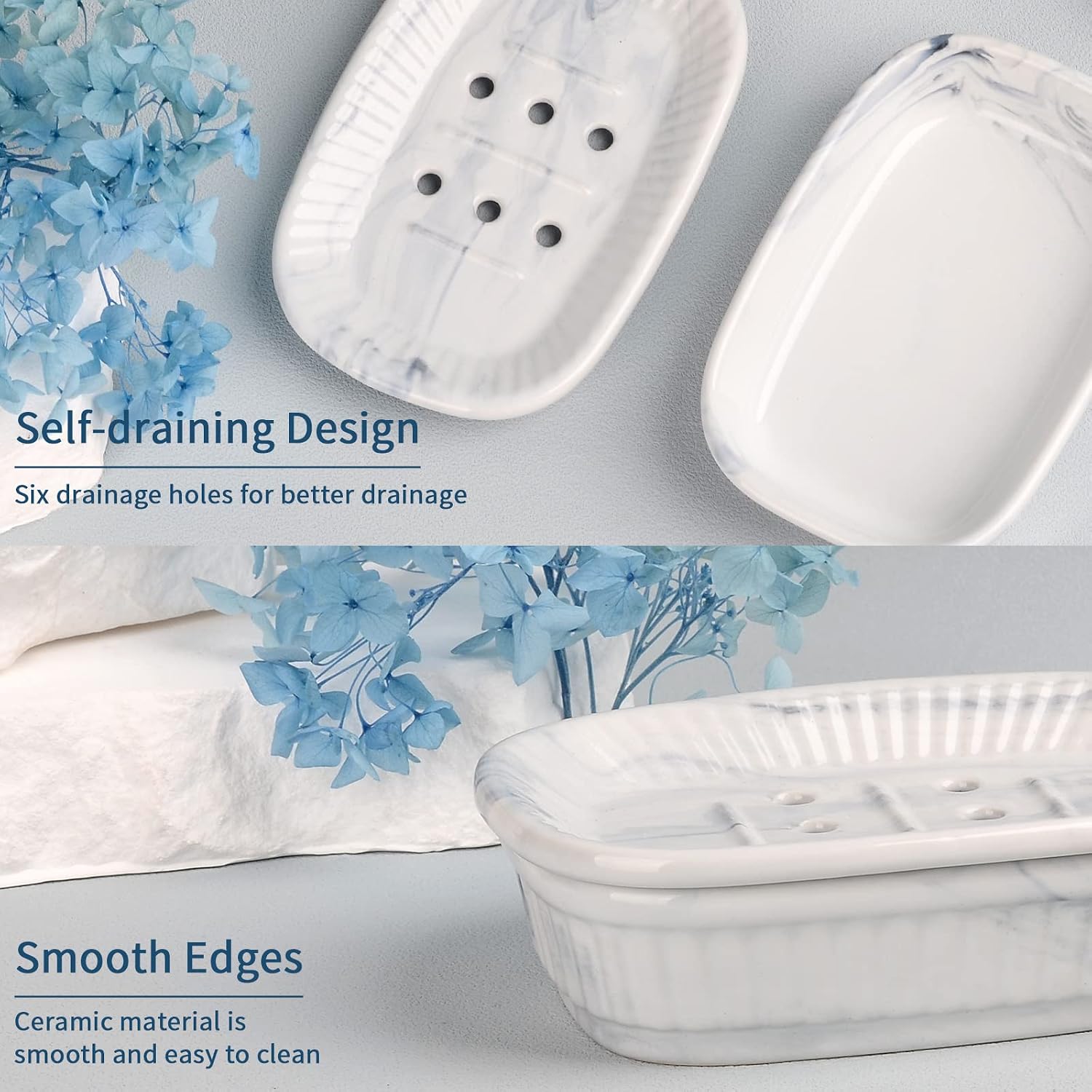 ANTIS'S HOME Marble Blue Double Layer Ceramic Self Draining Soap Dish Bathroom image 2