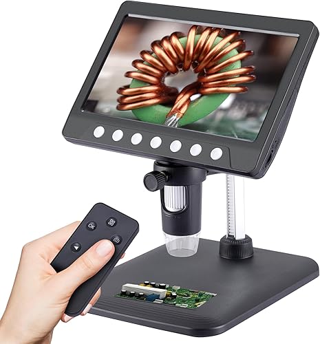 Miniatura 15 de Koolertron Microscopio digital LCD de 7 pulgadas, 12MP 1-1200X aumento 1080P microscopio de moneda con pantalla, 8 luces LED, microscopio de batería