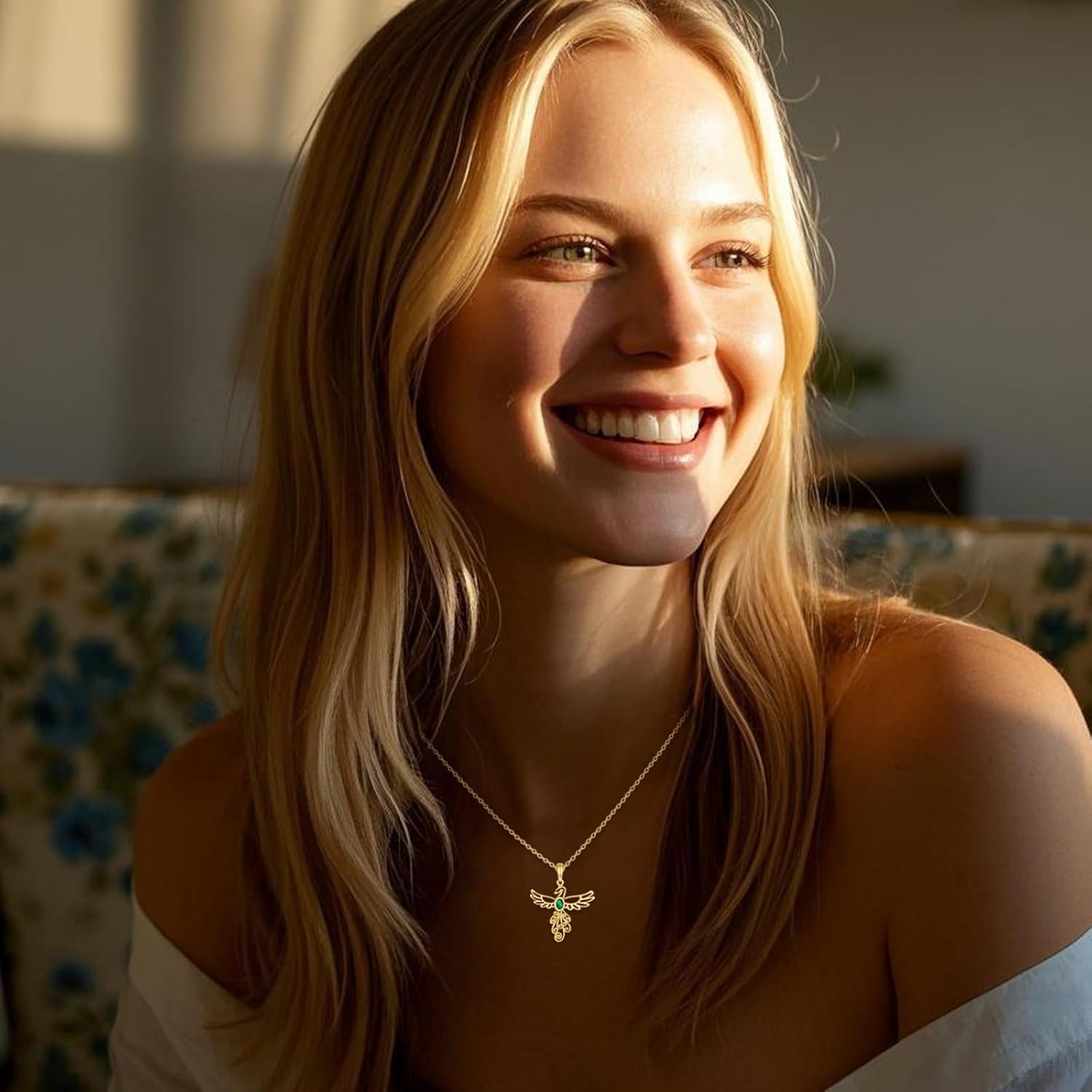 YFN 14K Solid Gold Phoenix Necklace for Women Real Gold Emerald Pendant Nirvana Phoenix Jewelry Gifts - Image 2