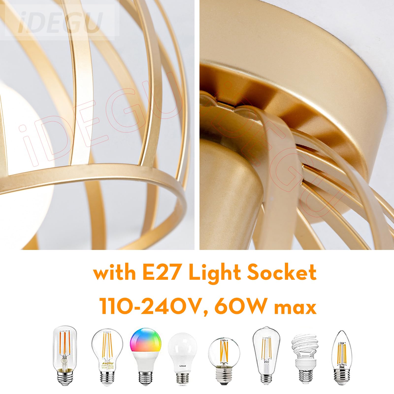 IDEGU Vintage Plafonnier Industriel En Métal Cage 25CM Suspensions