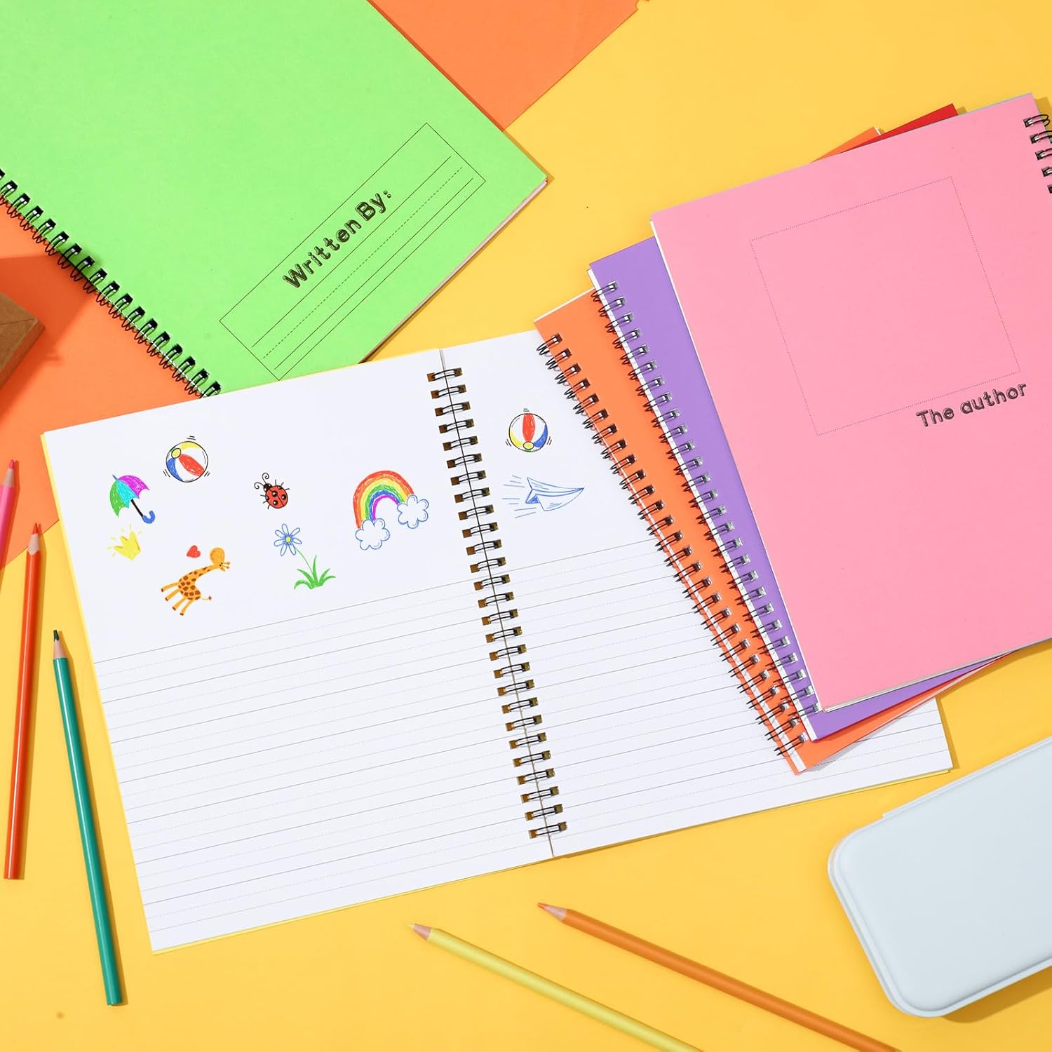 Henoyso 10 Pack Primary Composition Notebook for Kids – 50 Sheets, Spiral Bound, Handwriting & Drawing Journal, Ideal for K-2 Students, Back to School Supplies, Pastel Covers