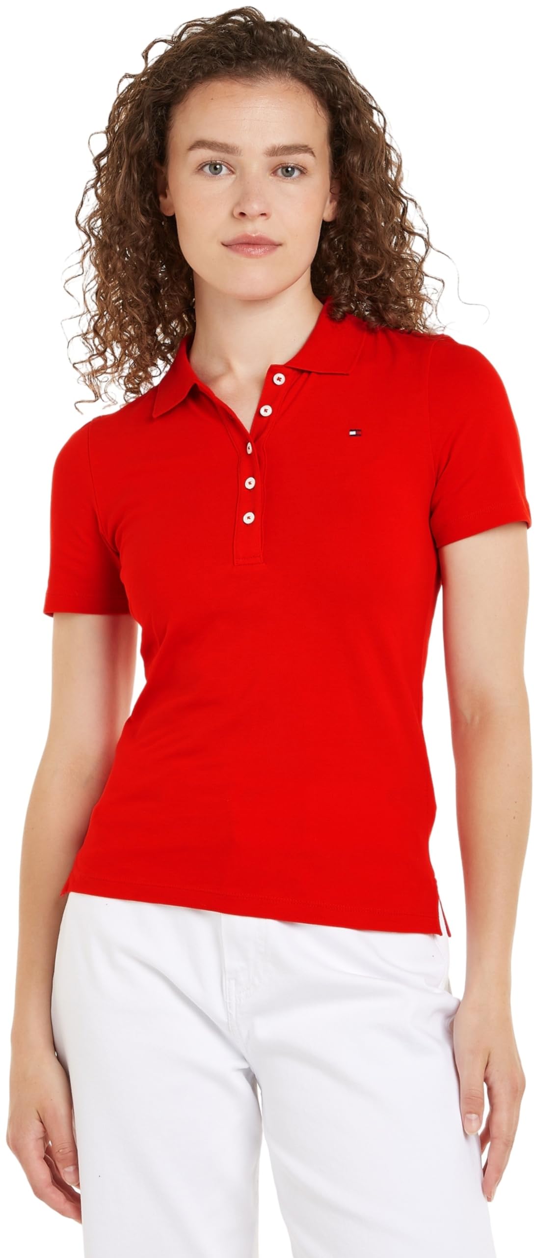 Tommy Hilfiger Damen Poloshirt Kurzarm 1985 Slim Pique Polo Ss Slim Fit, Rot (Fierce Red), XXS