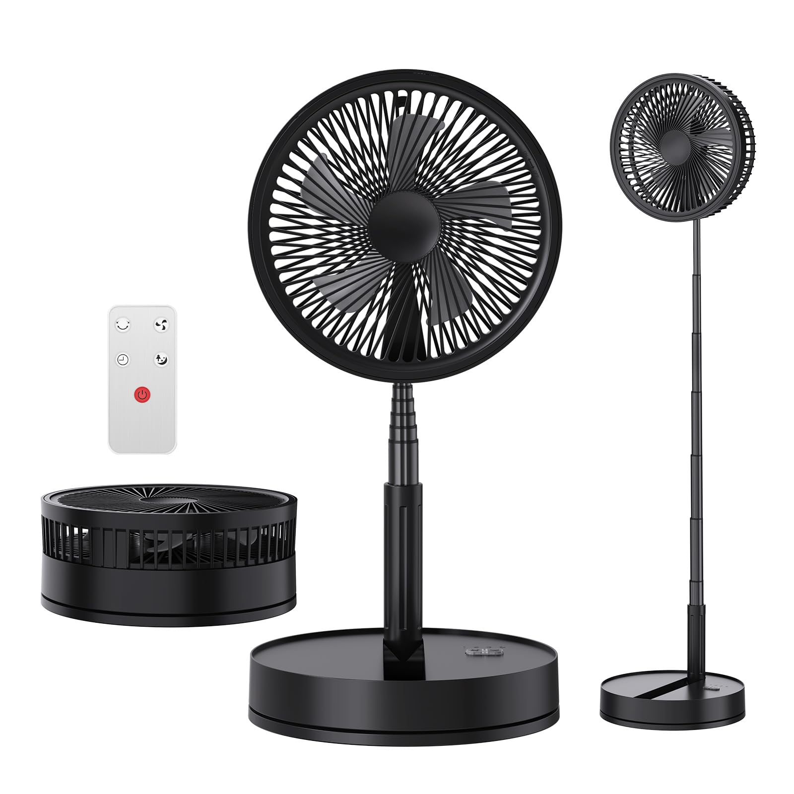 BEOSIOR Portable Oscillating Standing Pedestal Fan with Remote Control, 8000mAh Rechargeable Battery USB Powered Floor Fan, Height Adjustable Foldable Desk Table Fans for Home Office Camping (Black) — image 1