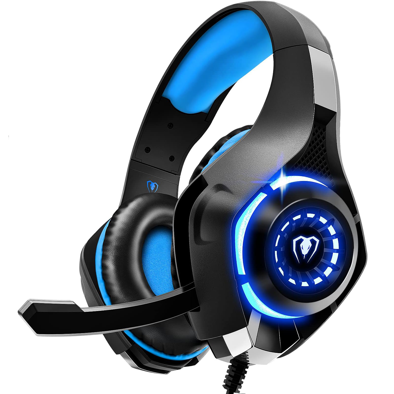 Gaming Headset for PS4 PS5 Xbox One Switch PC with Noise Canceling Mic, Deep Bass Stereo Sound (Black Blue)