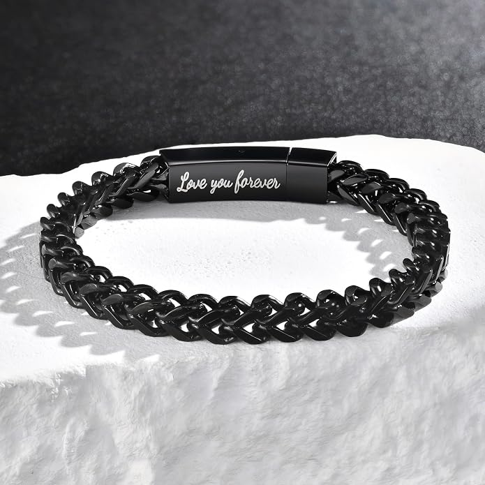 Pulsera de cadena negra para hombre acero inoxidable miniatura 3