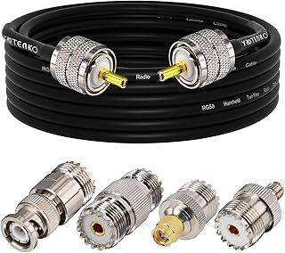 YOTENKO Ham Radio Cable,RG58 Coaxial Cable 16.4ft,UHF PL259 Male to Male Cable + UHF SO239 Female to SMA/UHF/BNC Adapter 4-Pack for CB Radio Antenna,Ham Radio,SWR Meter,HF Radio