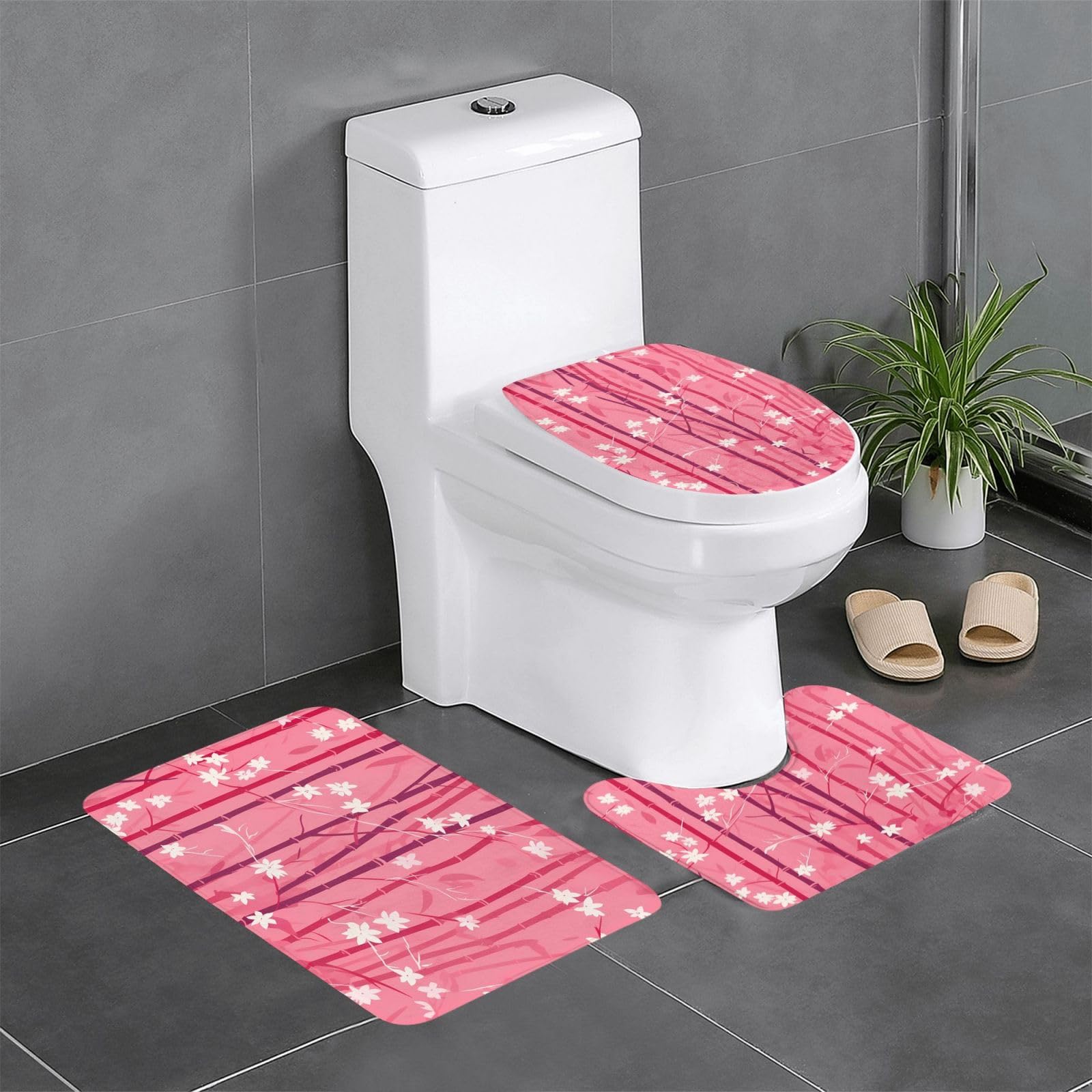 Tapis de salle de bain antidérapants bambou fleurs cerisier | Tapis WC