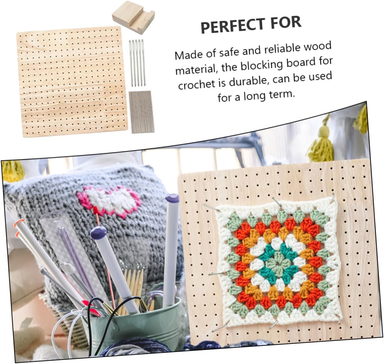 Generic 1Set Wooden Crochet Blocking Board with Needles Lightweight Portable Knitting Accessory for DIY Projects for Crocheting Multiple Designs Effortlessly