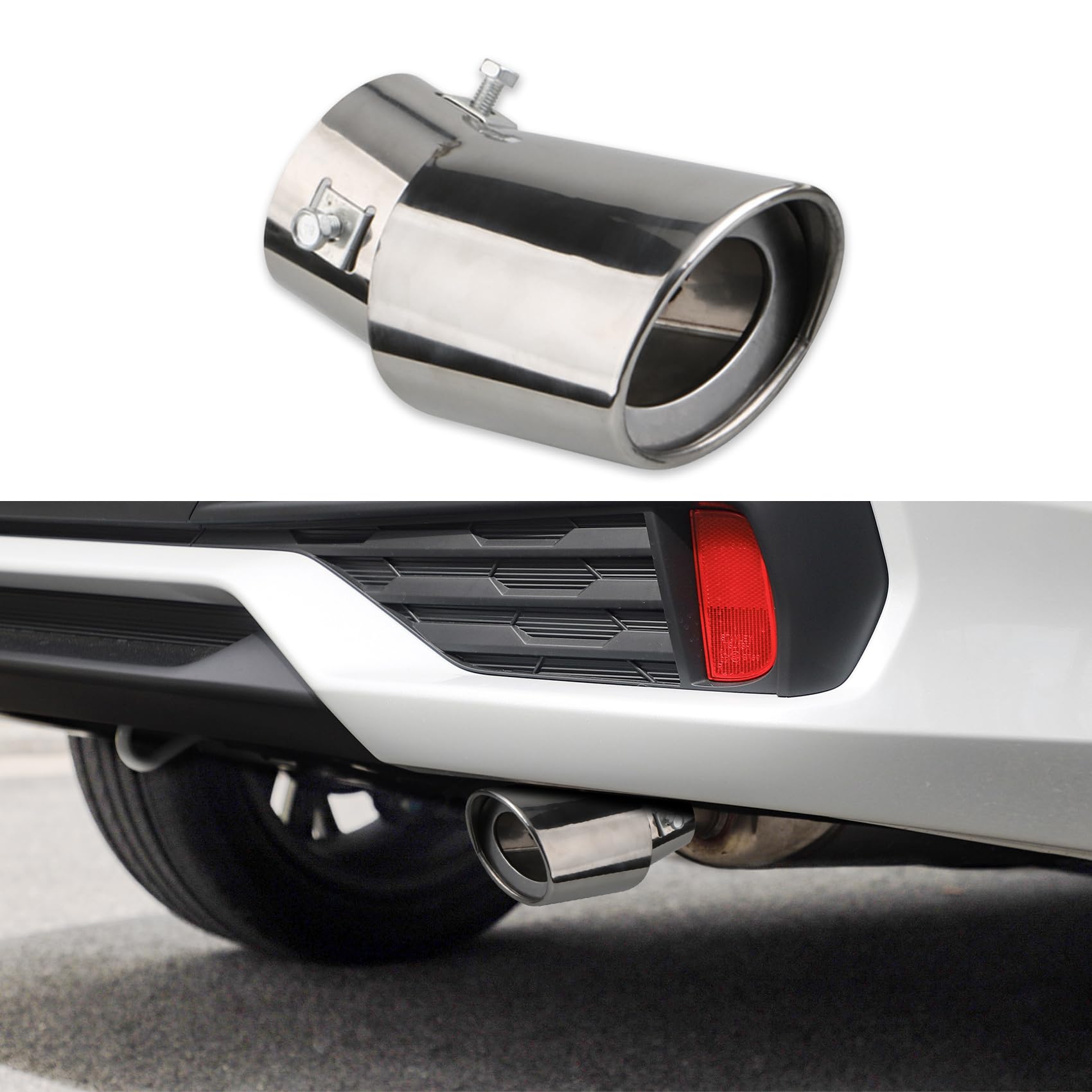 HEVLE Stainless Steel Car Exhaust Tip, Muffler Tip, 2.5" to 3.3" Adjustable Chrome-Plated Finish Exhaust Tailpipe, Universal Rolled Edge Exhaust Tail Tip for Vehicles Rear Tip Pipe (Silver, Bend)