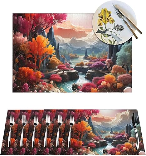 6 PCS PVC Placemats Set Place Mats A Garden Full of Fun Non-Slip Weave Place Mats 12" x 18" Farmhouse Table Mat Set for Family Dinners Wedding