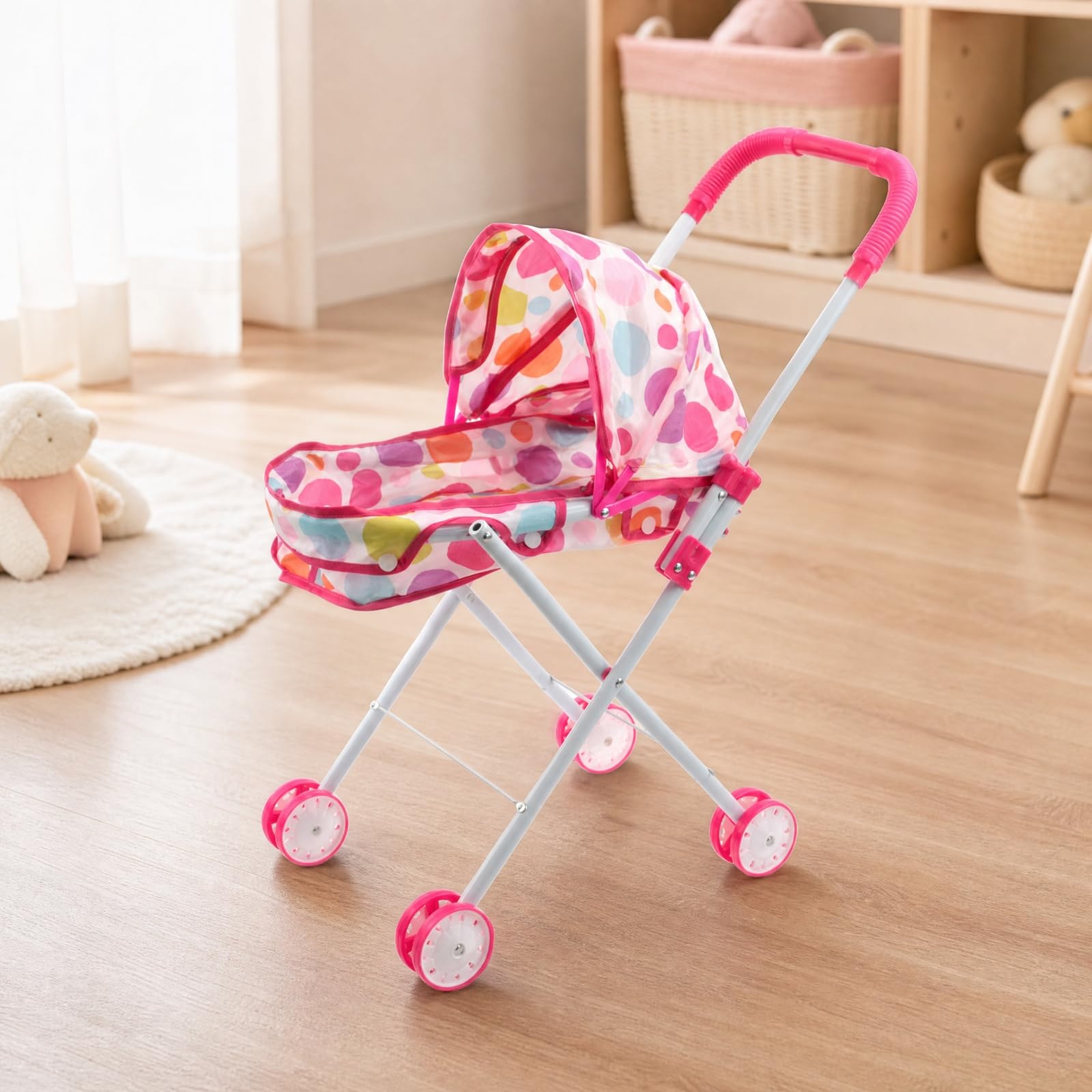 harayaa Carrozzina Giocattolo con Cappottina Leggero Carrozzina Giocattolo a Ruote Multiple per Cura delle Bambole, attività Indoor, Stile B