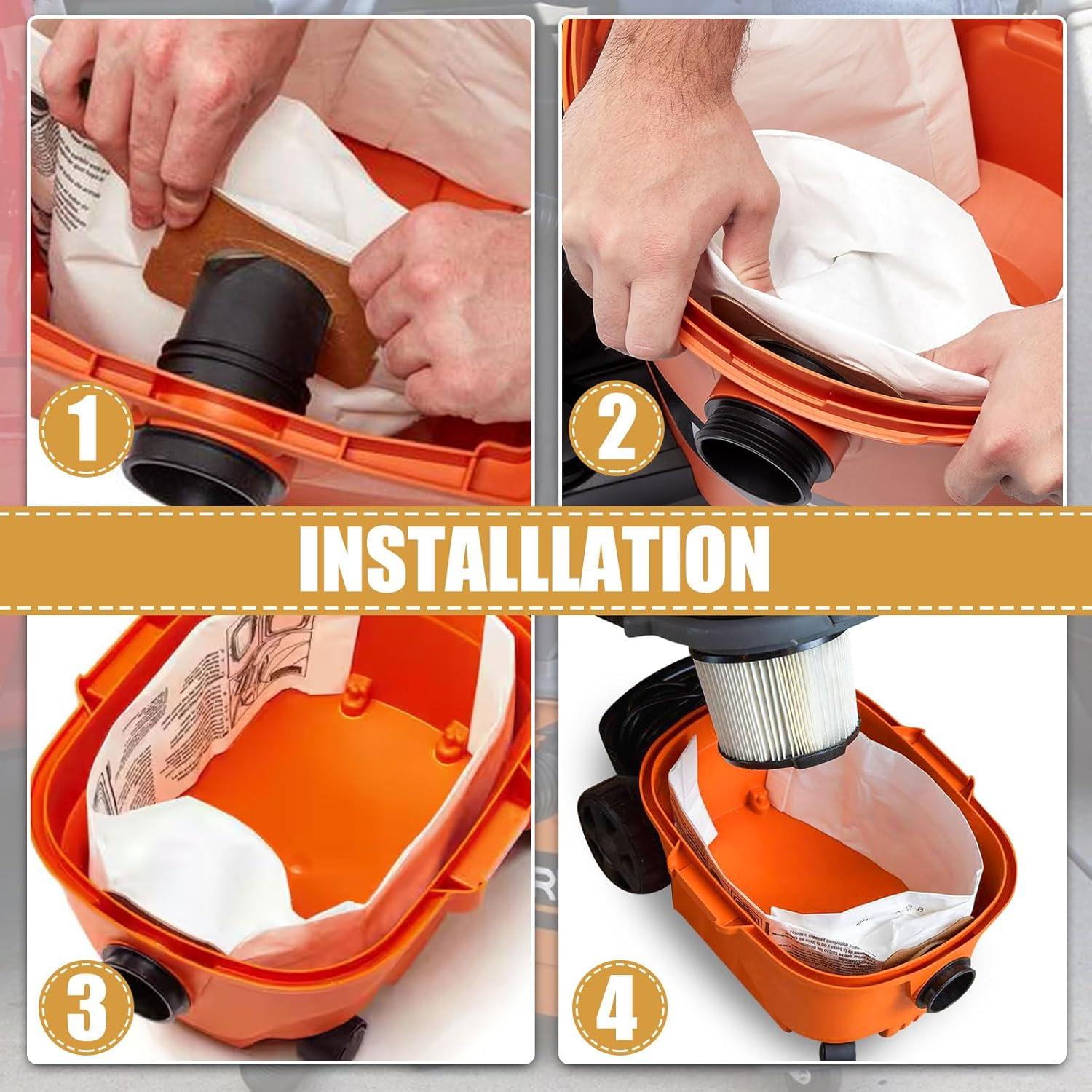 30 Pack VF3501 Vacuum Cleaner Bags Fit for Rigid Shop Vac Bags 4 Gallon Size c, compatible with 3-4.5 Gallon Wet/Dry Vacuums | Dust Collection Filter Bags Replace Part (30 Pack)