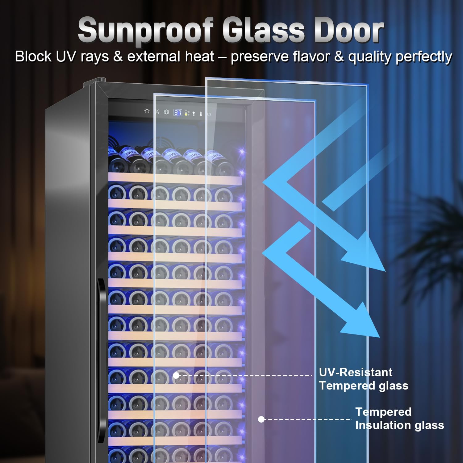 Wine Cooler-Wine Refrigerator 24 Inch Wide Large Freestanding/Built in Wine Fridge for 176 Bottles with Safety Lock Cellar Chiller Low Noise, Fast Cooling, Black - Image 5