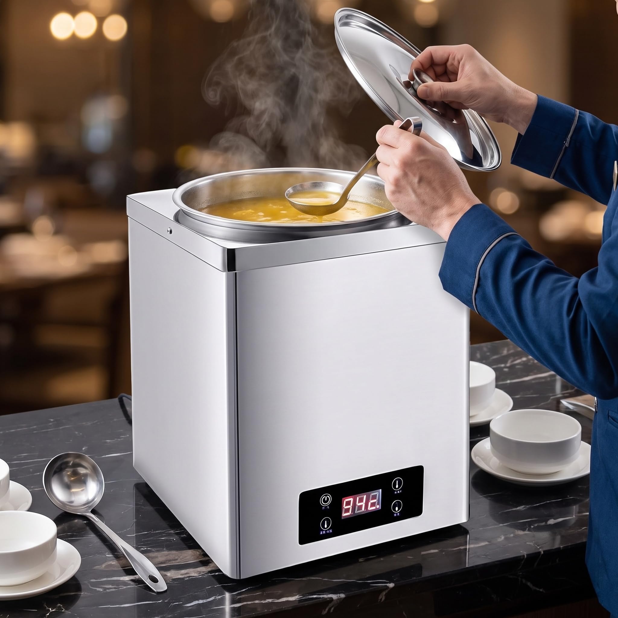 Scalda Zuppe Elettrico, Pentola Professionale In Acciaio Inox, Temperatura Regolabile Da 40 A 100 °c, Pannello Touch Lcd, Riscaldamento A Circolazione, Ideale Per Buffet, Hotel, Casa E Carrelli