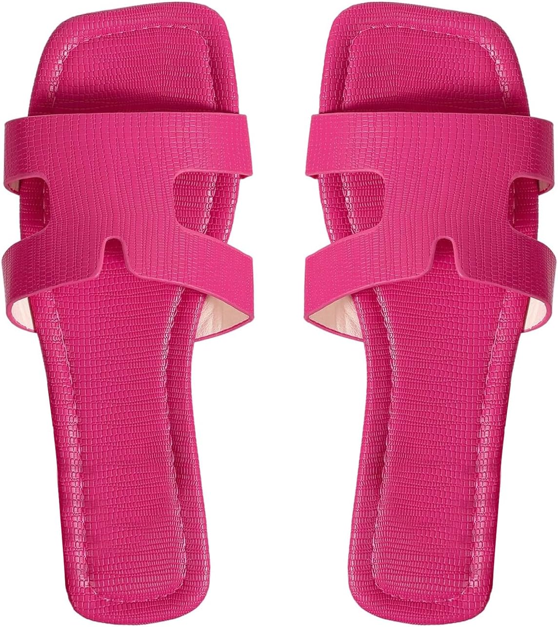 GORGLITTER Women’s H Band Flat Sandals Summer Beach Open Square Toe Dressy Slip On Slide Dress Sandals