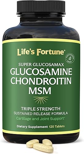 Life's Fortune Triple Strength Glucosamax - Suplemento de glucosamina premium, condroitina y MSM de 1000 mg con vitamina C para comodidad y
