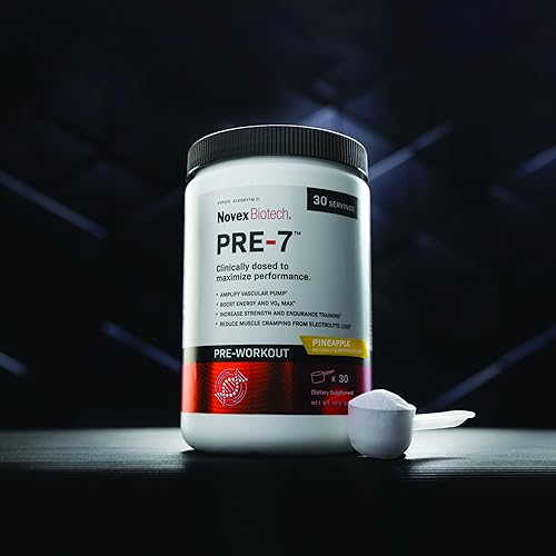 Miniatura 7 de Novex Biotech PRE-7 Pre-Entrenamiento Sabor Piña - Suplemento Super Preentrenamiento - 300 mg de cafeína - Reponer electrolitos - Bomba vascular