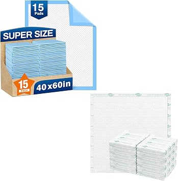 Total 35 Pads-Disposable Bed Pads 40"X60" 15pcs and 40"X40" 20pcs Extra Large Pee Pads for Incontinence Heavy Duty Super Absorbent Underpads Waterproof Chucks Pads for Adults,Elderly or Pets.