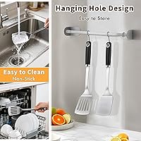 Vista 5 de 2 piezas de juego de espátulas de silicona y acero inoxidable, espátula de metal sólida y ranurada, espátula resistente y robusta