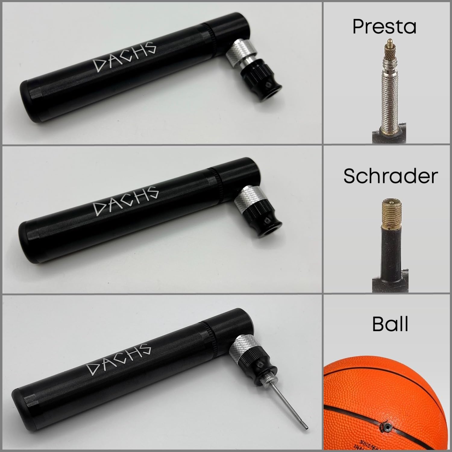 DACHS Rennrad Pumpe mit Halterung - Mini Fahrradpumpe (126x45x20mm, 60g) - Hochdruck Luftpumpe (max 9 bar/130 PSI) - Kleine Handpumpe für Presta- / Schrader-Ventil