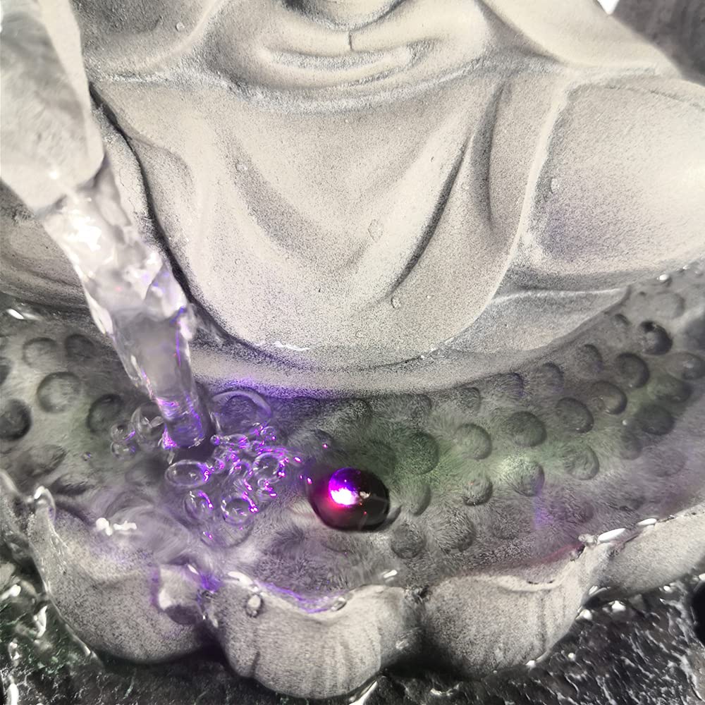 Fontaine d'intérieur Bouddha - Décoration zen et Feng Shui - Fontaine de table avec boule roulante - 4 couleurs - Résine synthétique - Décoration de table de bureau à domicile