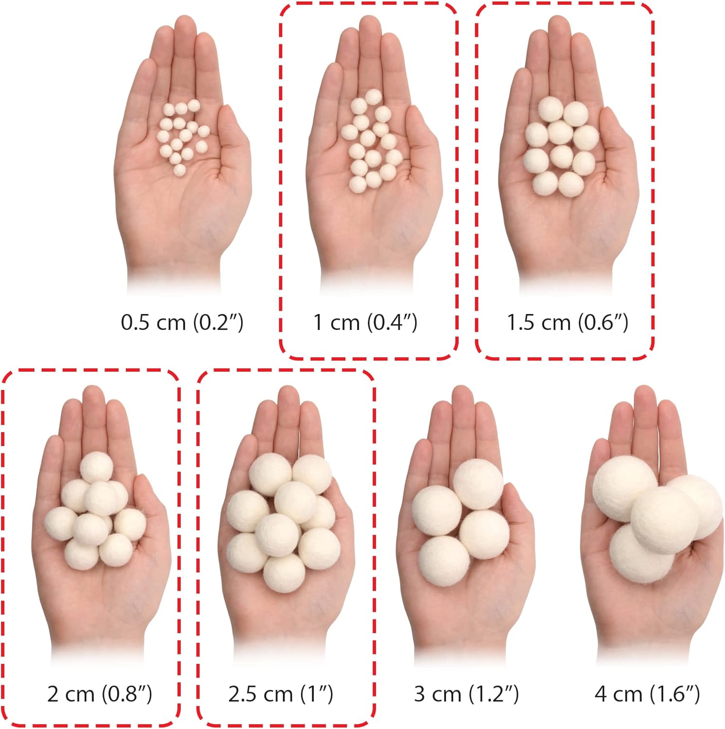 Glaciart One Felt Wool Balls, Felt Pom Poms (240 pcs) | 30 Pastel Colors & 4 Sizes from 0.4 to 1 Inch | Perfect for Garlands, DIY Crafts and Decoration