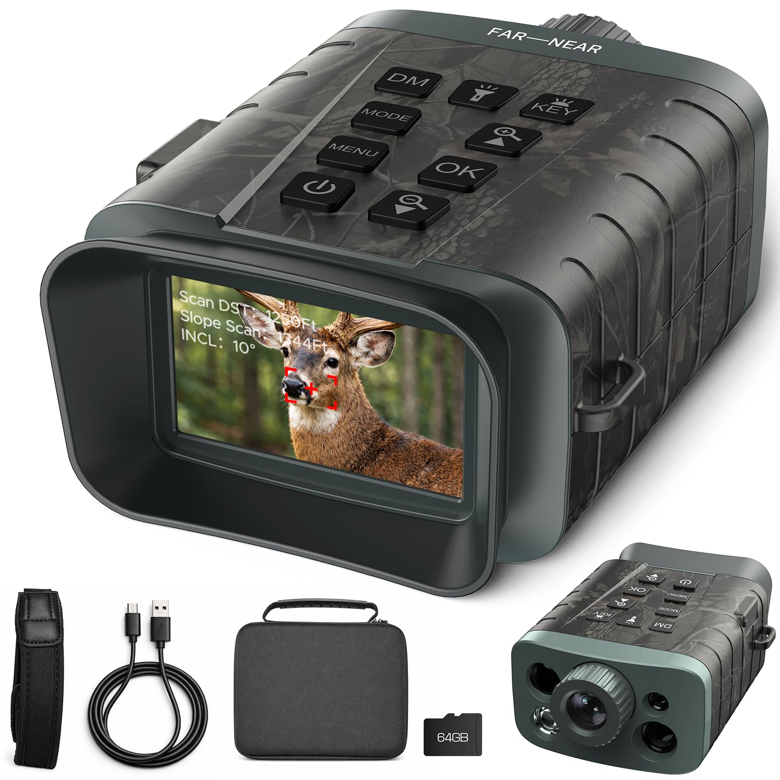 4K Night Vision Goggles, Night Vision Binoculars with Rangefinder (Up to 1200Yd) 18X Zoom & 5000mAh, Includes 64GB Card for Wildlife Observation,