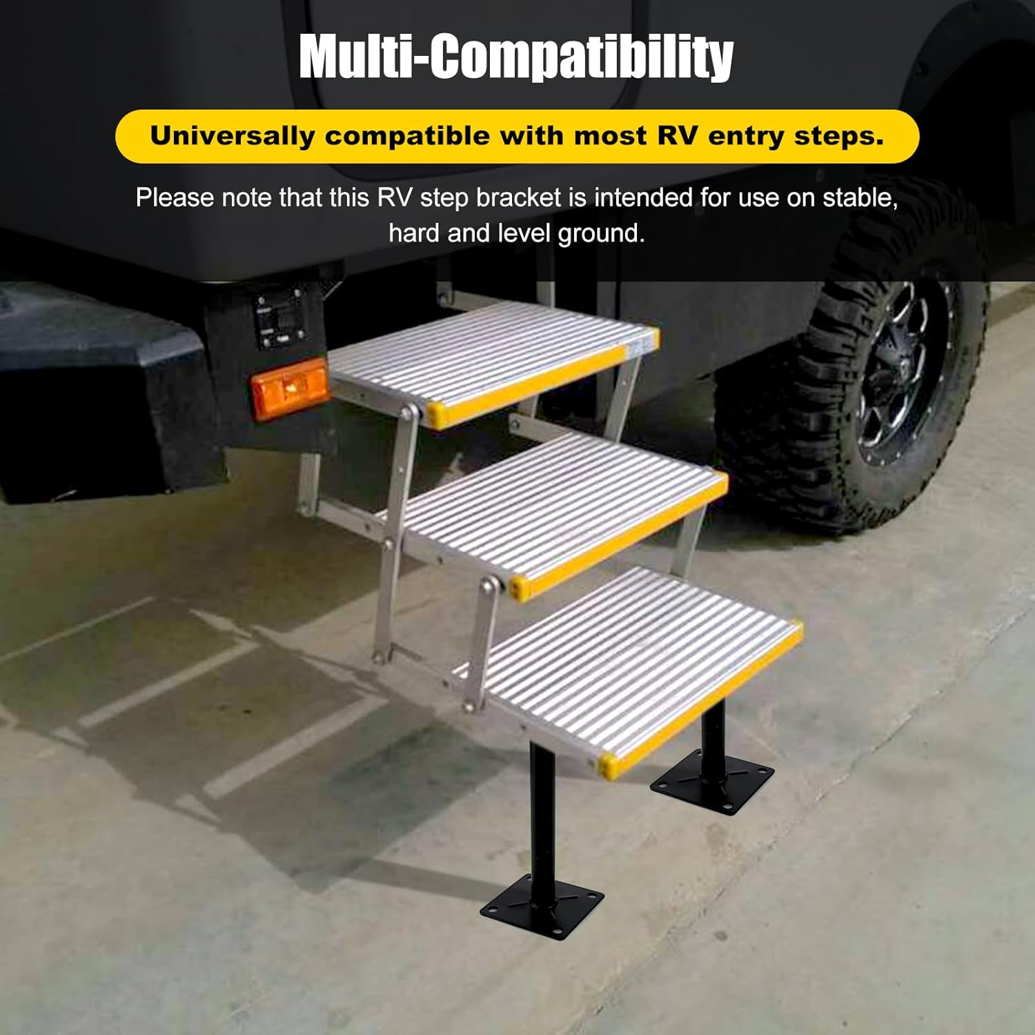 RULLINE 4 Packs RV Step Brace Stabilizer (Black) - Adjustable Length 7 5/8" to 14" - Heavy Gauge Steel, 1,000 lb Load Rating, 3/4” Threaded Solid Metal Screw