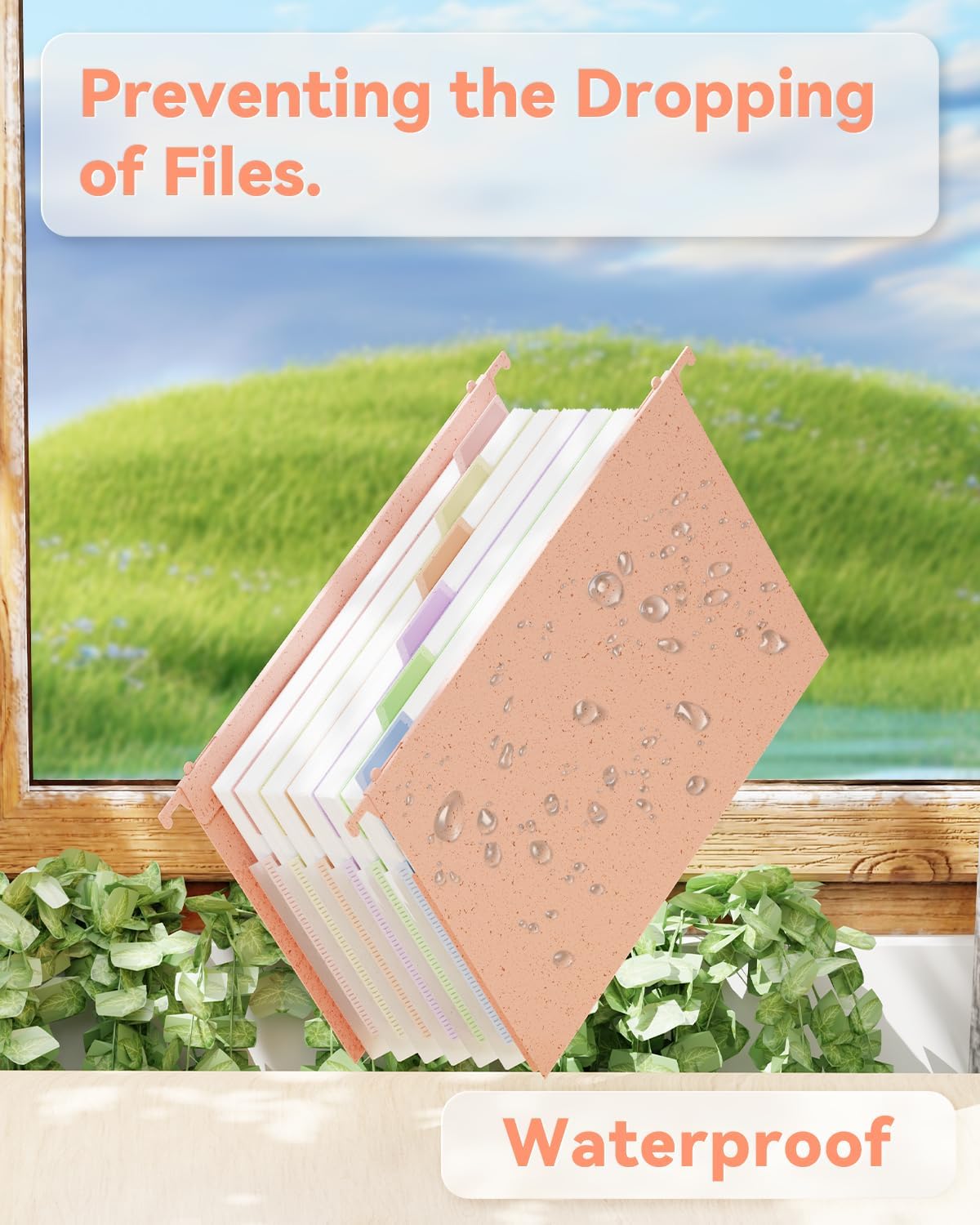 ANSOOK Wheat Straw Expanding Hanging File Folders Legal Size,7 Expansion 1.2" Accordion Pockets,3 Pack File Cabinet Folders with Tabs, Large Capacity File Folders,Pink File Organizer for Documents