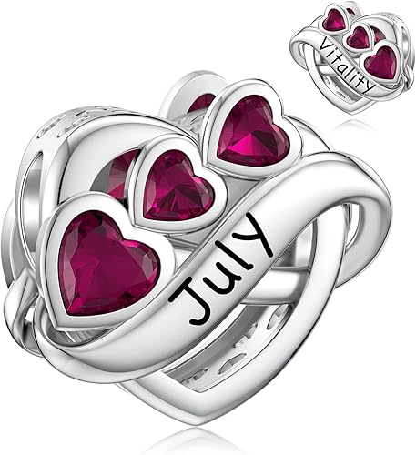 JIAYIQI Dije de piedra natal para pulsera, plata de ley 925 con corazón de amor infinito grabado simboliza, dijes de feliz cumpleaños para pulsera y