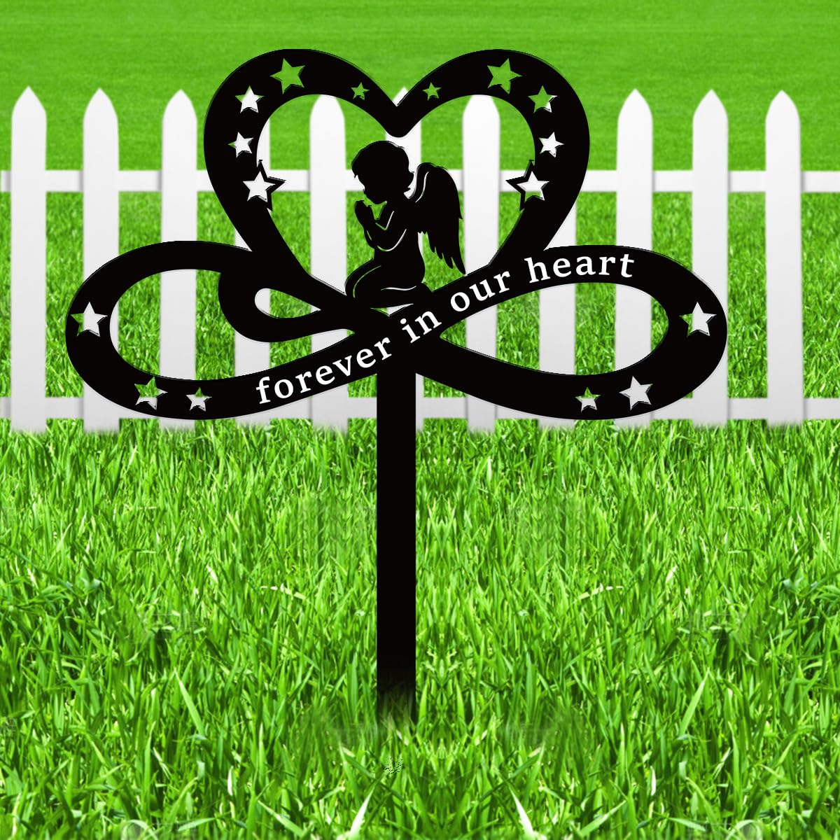Décorations funéraires pour cimetière plaque commémorative en métal noir motif Forever