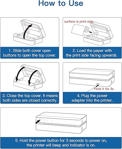 Miniatura 5 de Impresora térmica, impresora sin tinta WiFi de 2.4 GHz compatible con papel térmico de tamaño carta de 8.5 x 11 pulgadas, corte automático,