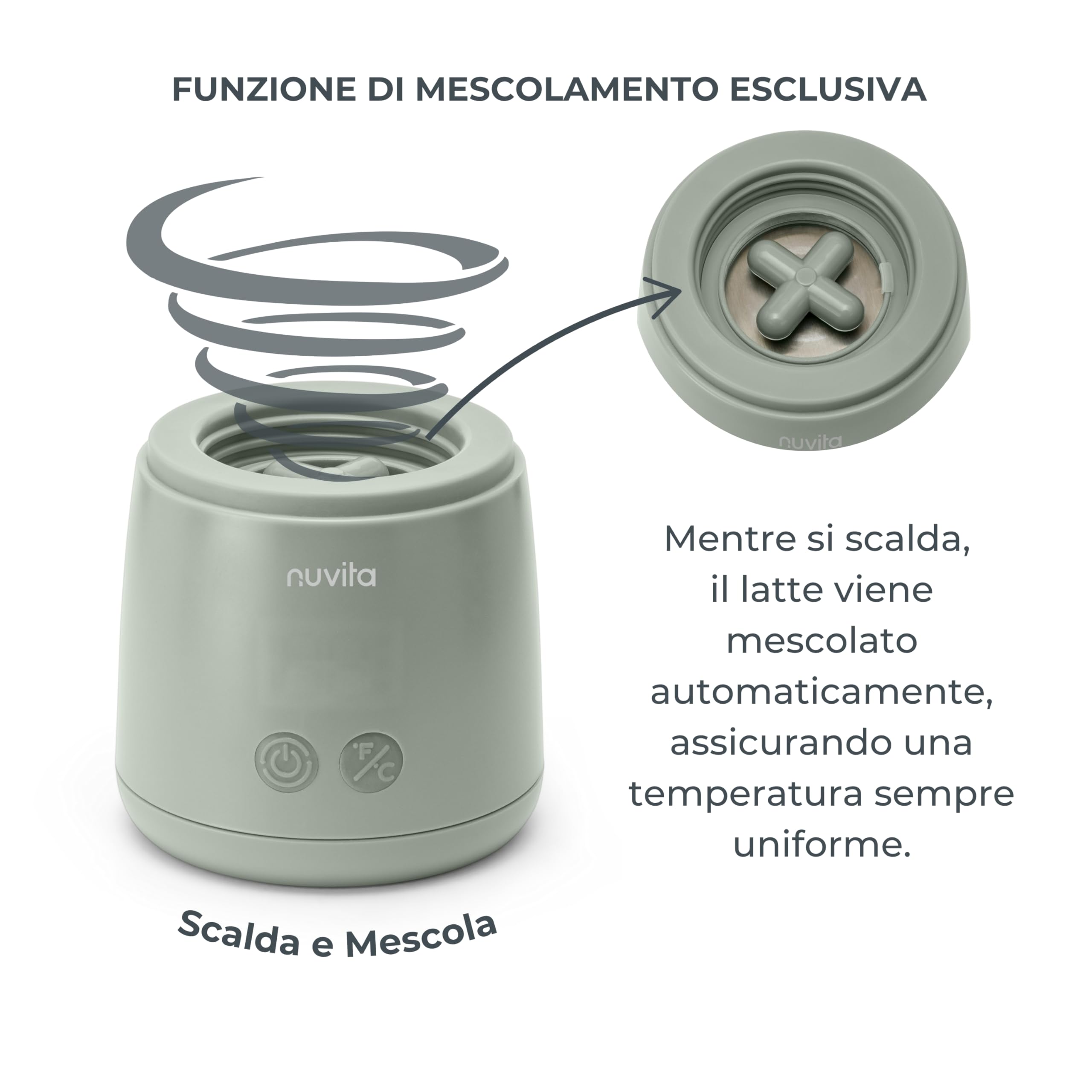 Nuvita 1164 Mix70 - Calentador de botellas portátil con función mezcladora, 5 temperaturas hasta 70 °C, universal con 6 adaptadores incluidos, batería recargable, pantalla LED, sin BPA