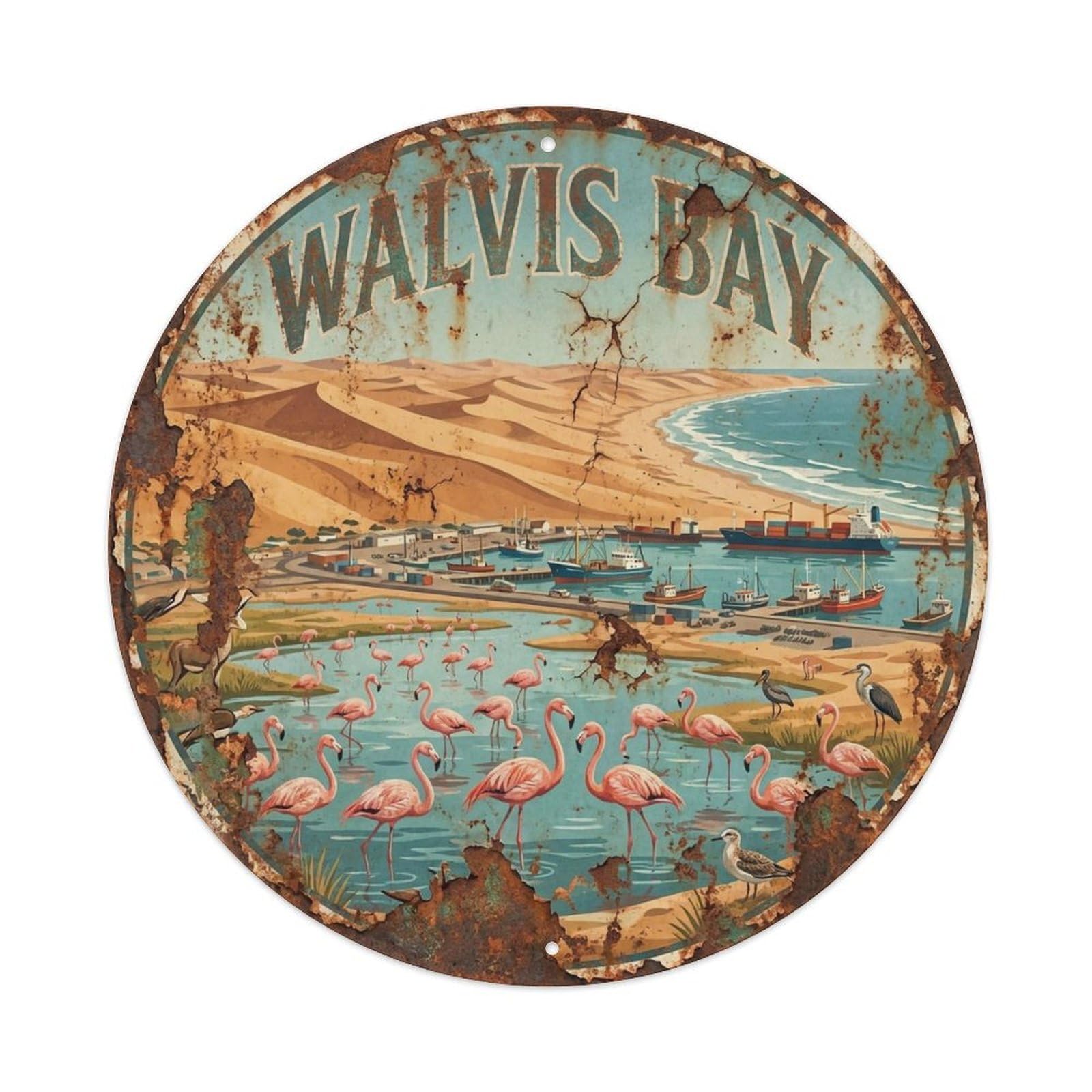 Travel Vintage Namibia Walvis Bay Vintage Metal Tin Sign Plaque Wall Decor for Cafe, Club Bar, Office, Garden Metal Poster 8x8Inch
