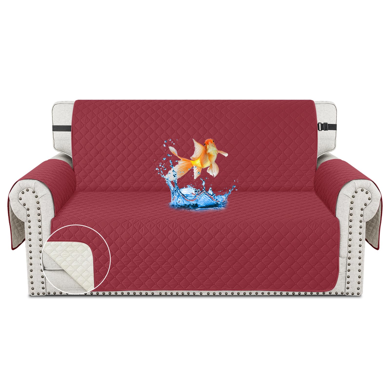 CHELZEN Funda de sofá Impermeable 2 Plaza sofás con Protector de Muebles para Mascotas para Perros Infantiles en la Sala de Estar (2 Plaza, Rojo) Global Recycled Standard Global Recycled Standard Global Recycled Standard