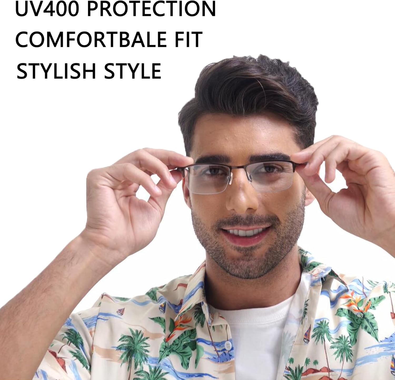 CRGATV 3-Pack Reading Glasses for Men Blue Light Blocking Fashion Metal Half Wide Frame Readers Semi Rimless Eyeglasses - Image 4