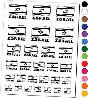 Israel with Waving Flag Cute Temporary Tattoo Water Resistant Fake Body Art Set Collection - Light Blue (One Sheet)