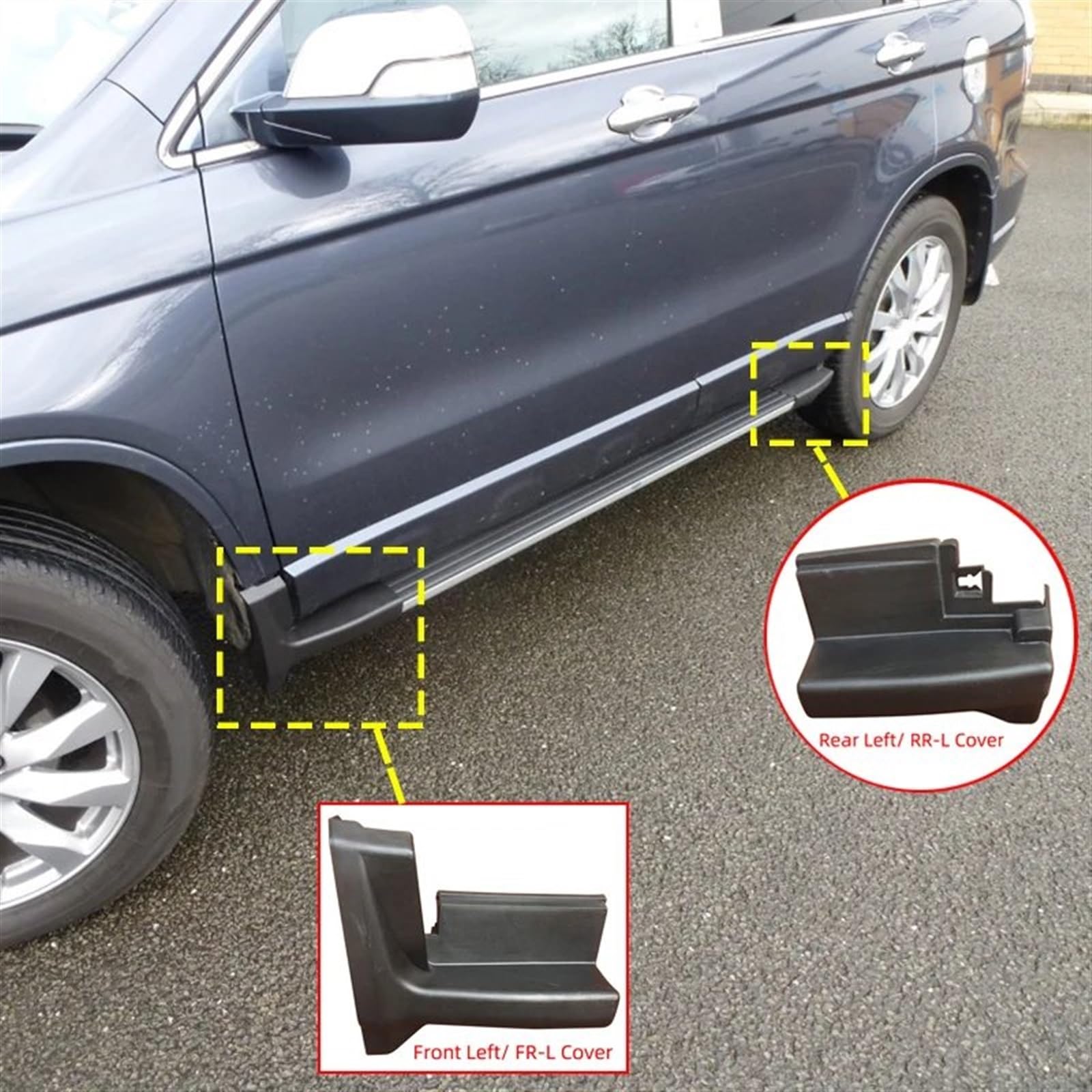Faldones Laterales Tapa Extremo Estribo Lateral Puerta Automóvil para CR-V para CRV 3.ª Generación 2007 2008 2009 2010 2011 Estribo Tapa Tapón Extremo Superior Falda Lateral Coche(Frente Derecho)