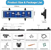 Vista 8 de Cámara de salpicadero de 11.26 pulgadas, cámara de espejo retrovisor frontal y trasero, pantalla automática inalámbrica CarPlay Android, cámara