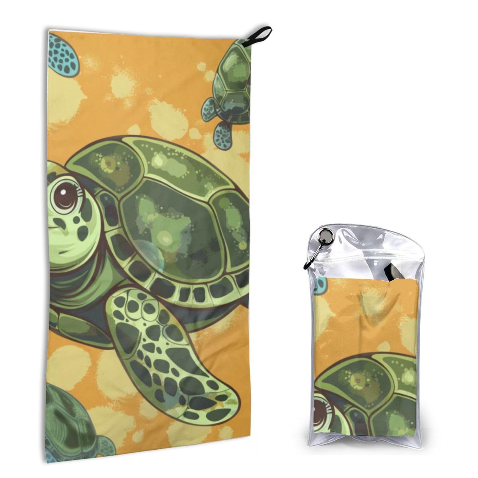 BWWHCCTI Quick Dry Hand Towel With Bag - Sea Turtle Printed Super Absorbent Face Cloth Microfiber Travel Sports Towels 40x80cm