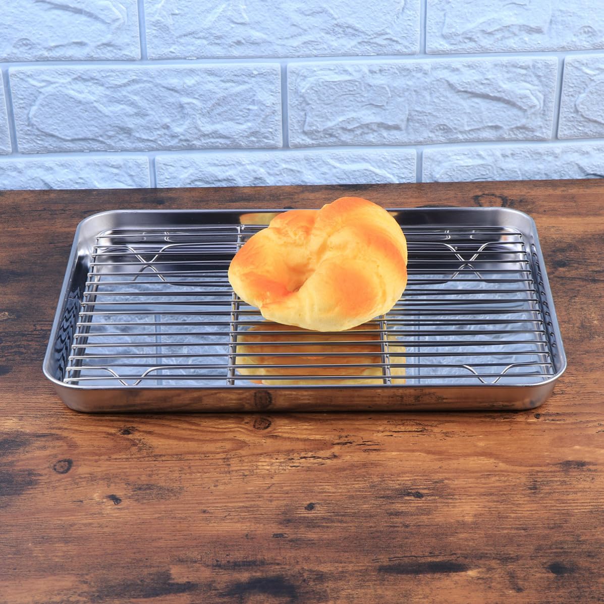 OSALADI Bandejas para Hornear Fácil Limpieza Juego de 2 y Rejillas de Acero Inoxidable Plata Mantienen de Pie, Adecuado para Pasteles y Uso en Restaurantes