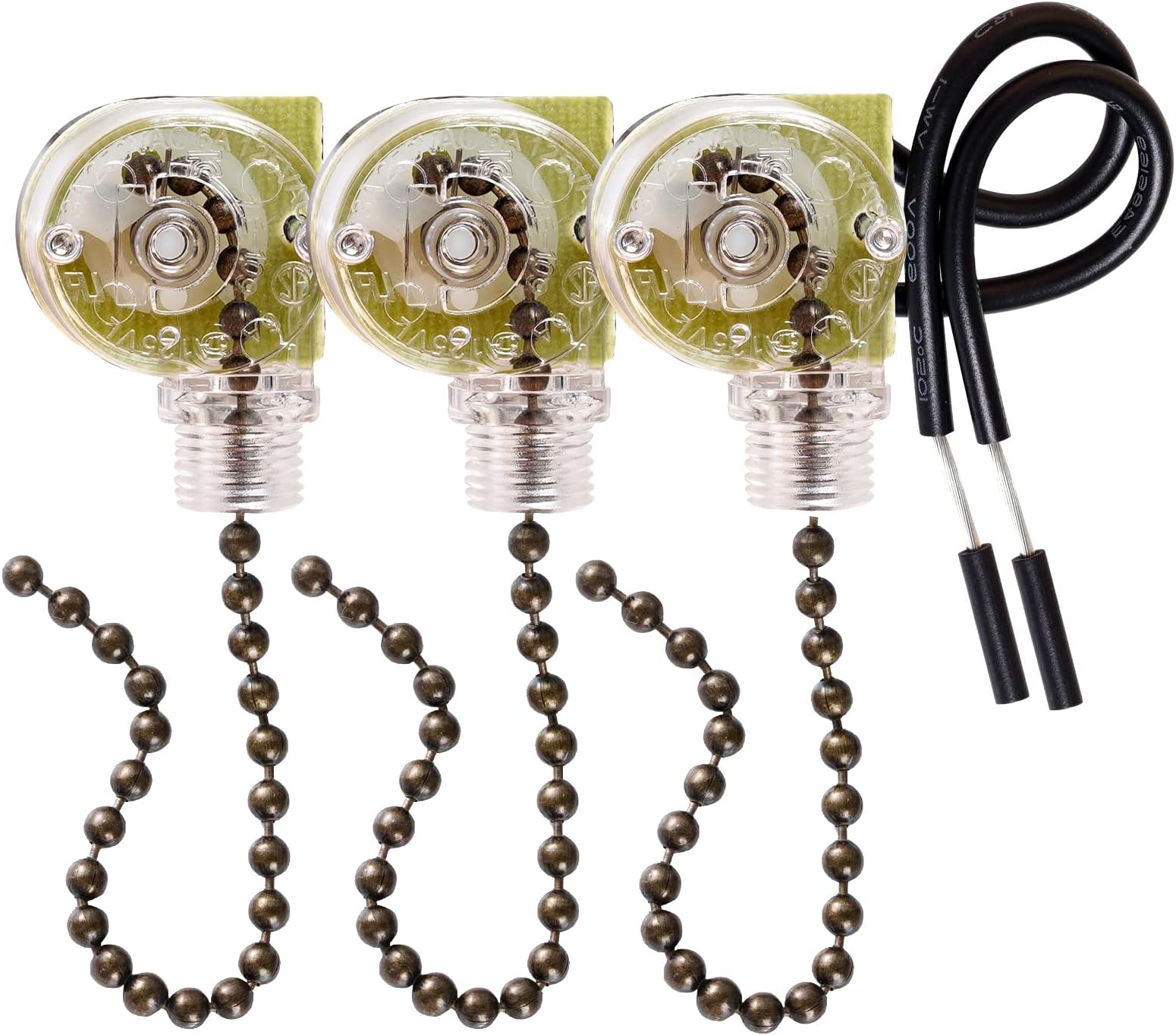 Topbuti 3 Pack Ceiling Fan Pull Chain Switch Zing Ear ZE-109 Two-Wire Light Switch Control Replacement for Ceiling Fan, Wall Lamps, Cabinet Light
