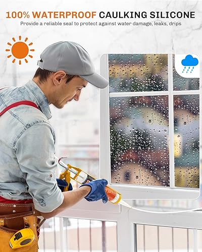 Miniatura 3 de WELLUCK Masilla de silicona blanca, adhesivo sellador de silicona 100% impermeable para calafateo, para RV, cocina, baño, ventana, puerta, vidrio,